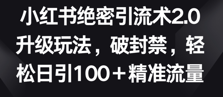 小红书绝密引流术2.0升级玩法，破封禁，轻松日引100+精准流量-立刻分享网创平台