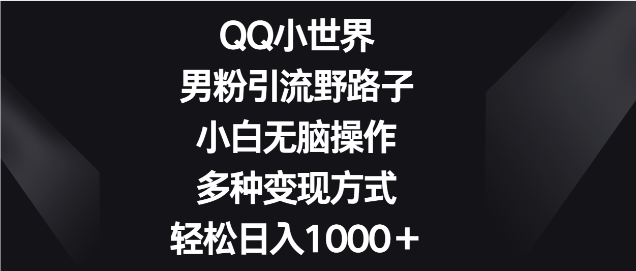 QQ小世界男粉引流野路子，小白无脑操作，多种变现方式轻松日入1000＋-立刻分享网创平台