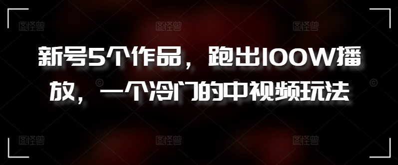 新号5个作品，跑出100W播放，一个冷门的中视频玩法-立刻分享网创平台