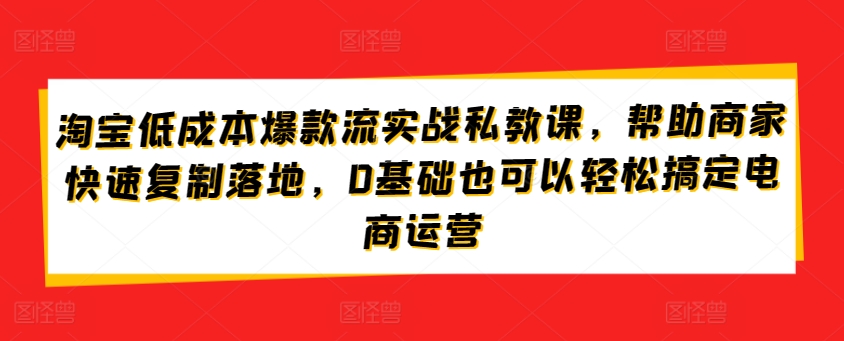 淘宝低成本爆款流实战私教课，帮助商家快速复制落地，0基础也可以轻松搞定电商运营-立刻分享网创平台