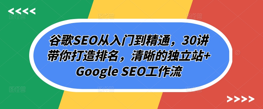 谷歌SEO从入门到精通，30讲带你打造排名，清晰的独立站+Google SEO工作流-立刻分享网创平台