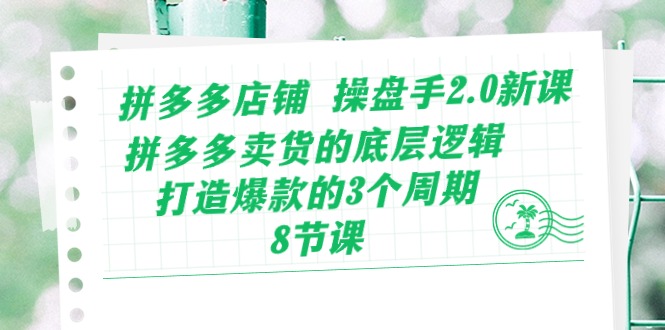 拼多多店铺操盘手2.0新课，拼多多卖货的底层逻辑，打造爆款的3个周期（8节）-立刻分享网创平台