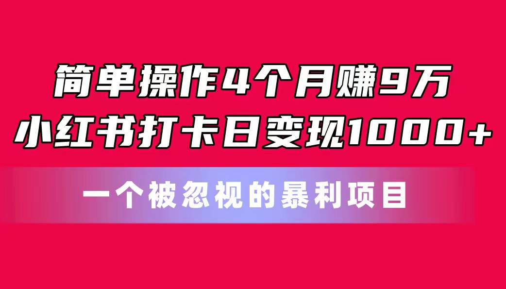 （11048期）简单操作4个月赚9万！小红书打卡日变现1000+！一个被忽视的暴力项目-立刻分享网创平台