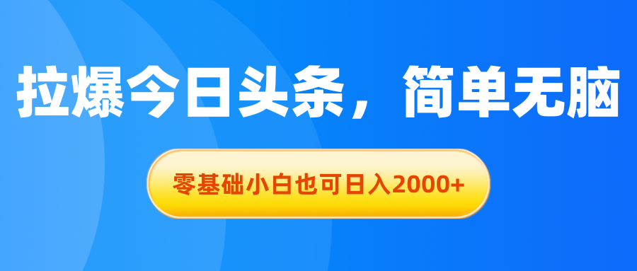 （11077期）拉爆今日头条，简单无脑，零基础小白也可日入2000+-立刻分享网创平台