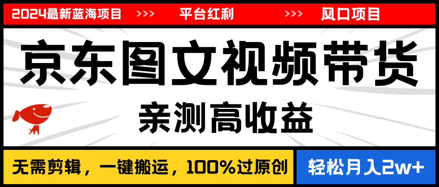 （11147期）2024最新蓝海项目，逛逛京东图文视频带货，无需剪辑，月入20000+-立刻分享网创平台