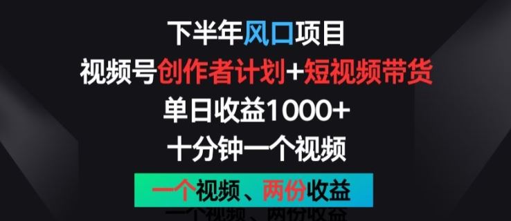 下半年风口项目，视频号创作者计划+视频带货，一个视频两份收益，十分钟一个视频【揭秘】-立刻分享网创平台