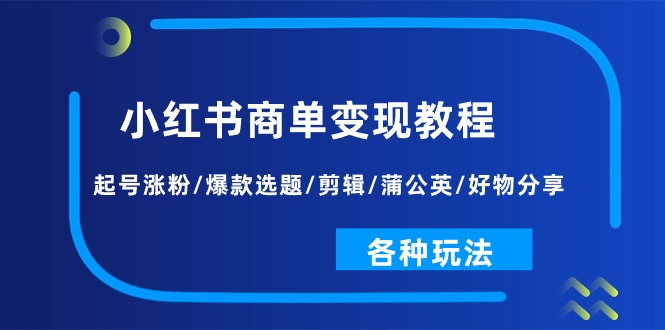 （11164期）小红书商单变现教程：起号涨粉/爆款选题/剪辑/蒲公英/好物分享/各种玩法-立刻分享网创平台