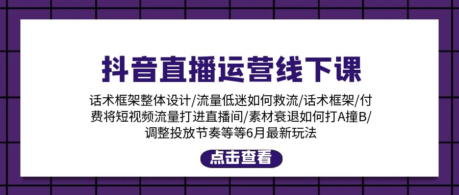 （11211期）抖音直播运营线下课：话术框架/付费流量直播间/素材A撞B/等6月新玩法-立刻分享网创平台