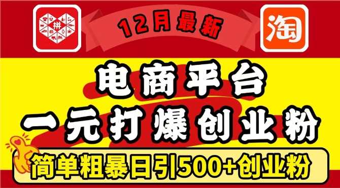12月最新：电商平台1元打爆创业粉，简单粗暴日引500+精准创业粉，轻松月入过W【揭秘】-立刻分享网创平台