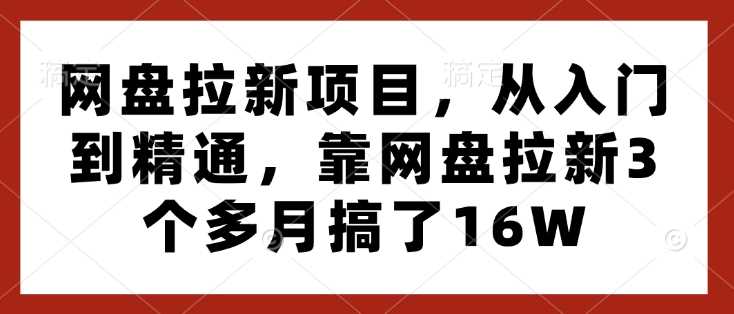 网盘拉新项目，从入门到精通，靠网盘拉新3个多月搞了16W-立刻分享网创平台