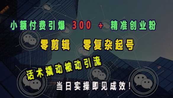 小额付费引爆 300 + 精准创业粉，零剪辑、零复杂起号，话术撬动被动引流，当日实操即见成效-立刻分享网创平台