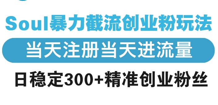 （13935期）Soul暴力截流创业粉玩法，当天注册当天进流量，日稳定300+精准创业粉丝-立刻分享网创平台