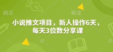 小说推文项目，新人操作6天，每天3位数分享课-立刻分享网创平台