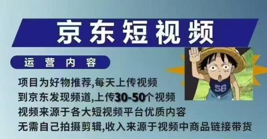 京东短视频带货课，无需自己拍摄剪辑，保姆式教学，两天快速上手-立刻分享网创平台