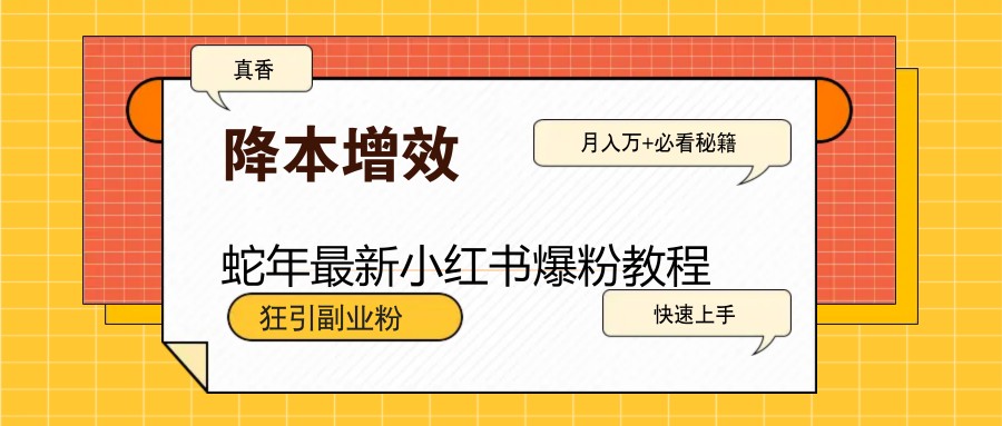 蛇年最新小红书爆粉教程，狂引副业粉，月入万+必看-立刻分享网创平台