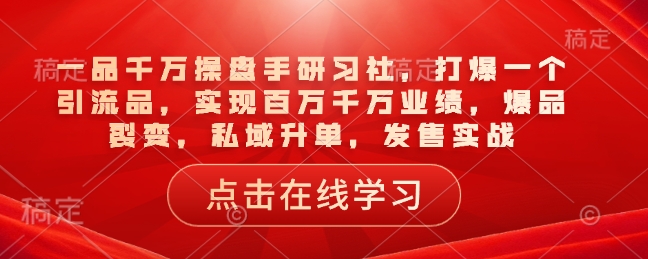 一品千万操盘手研习社，打爆一个引流品，实现百万千万业绩，爆品裂变，私域升单，发售实战-立刻分享网创平台