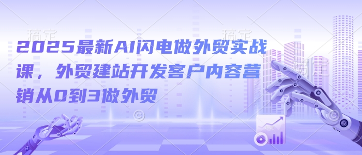 2025最新AI闪电做外贸实战课，外贸建站开发客户内容营销从0到3做外贸-立刻分享网创平台