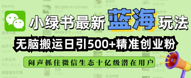 小绿书无脑搬运引流，全自动日引500精准创业粉，微信生态内又一个闷声发财的机会-立刻分享网创平台