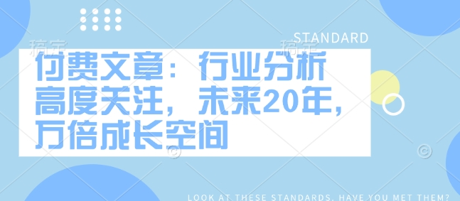 付费文章：行业分析 高度关注，未来20年，万倍成长空间-立刻分享网创平台