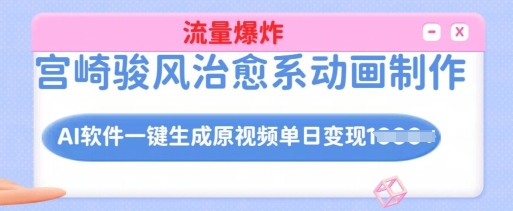 宫崎骏风治愈系动画制作，AI软件一键生成原创视频流量爆炸，单日变现多张，详细实操流程-立刻分享网创平台