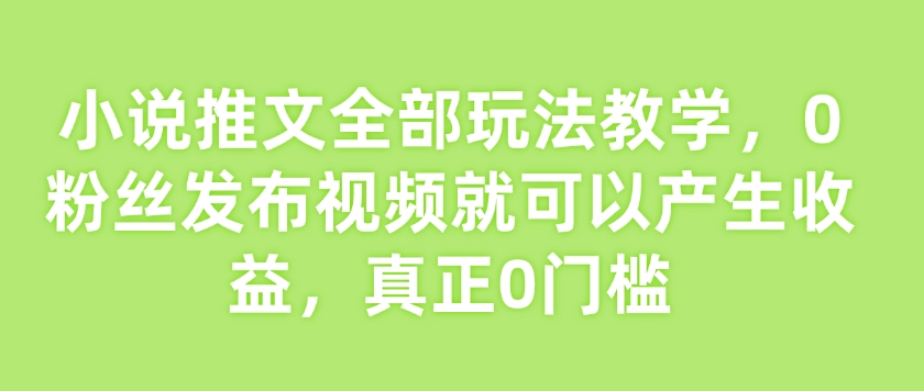 小说推文全部玩法教学，0粉丝发布视频就可以产生收益，真正0门槛-立刻分享网创平台