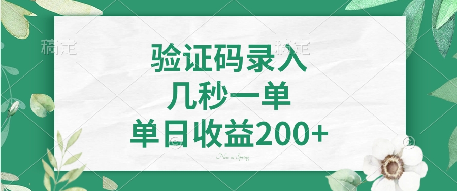 验证码录入，几秒一单，单日收益200+-立刻分享网创平台