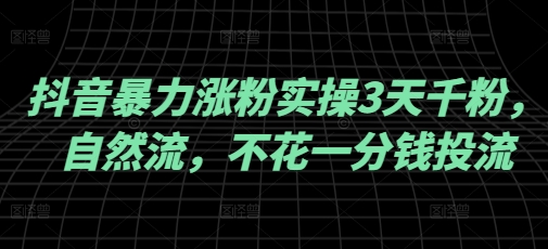 抖音暴力涨粉实操3天千粉，自然流，不花一分钱投流，实操经验分享-立刻分享网创平台