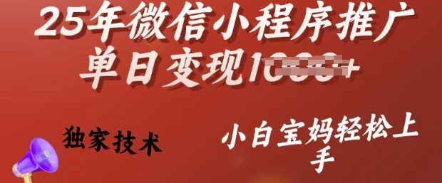25年微信小程序推广单日变现多张，独家技术，小白宝妈轻松上手【揭秘】-立刻分享网创平台