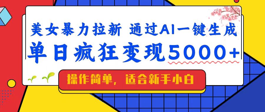 美女暴力拉新，通过AI一键生成，单日疯狂变现5000+，纯小白一学就会！-立刻分享网创平台