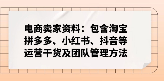 电商卖家资料：包含淘宝、拼多多、小红书、抖音等运营干货及团队管理方法-立刻分享网创平台
