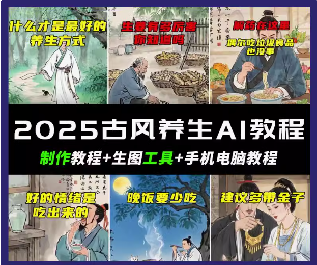 抖音AI古风养生视频教程日入五张 轻松涨粉 10W+-立刻分享网创平台
