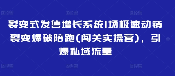 裂变式发售增长系统1场极速动销裂变爆破陪跑(闯关实操营)，引爆私域流量-立刻分享网创平台