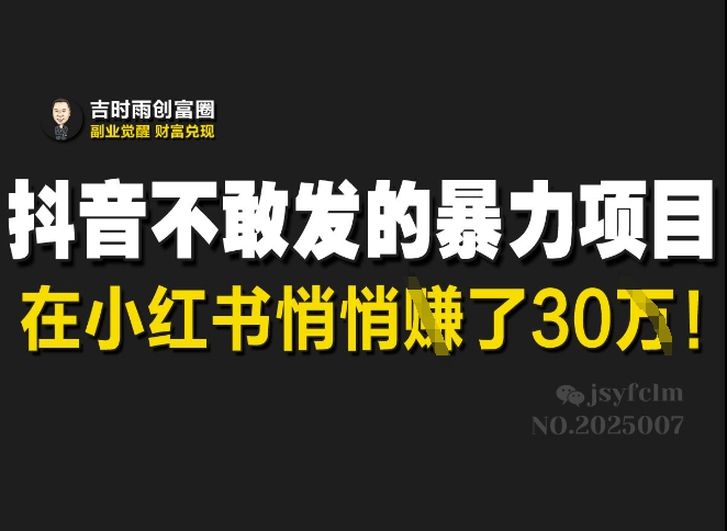抖音不敢发的暴利项目，在小红书悄悄挣了30W-立刻分享网创平台