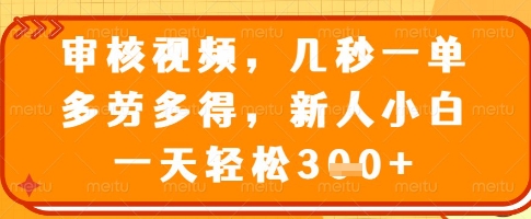 审核视频，几秒一单，多劳多得，新人小白一天轻松3张【揭秘】-立刻分享网创平台