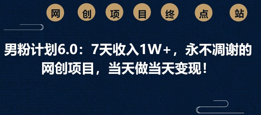 男粉计划6.0：7天收入1W+，永不凋谢的网创项目，当天做当天变现！-立刻分享网创平台