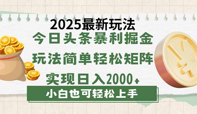 今日头条2025最新玩法，思路简单，复制粘贴，轻松实现矩阵日入2000+-立刻分享网创平台