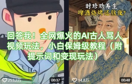 回答我！全网爆火的AI古人骂人视频玩法，小白保姆级教程(附提示词和变现玩法)-立刻分享网创平台