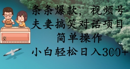 条条爆款，视频号夫妻搞笑对话项目，简单操作，小白轻松日入3张+-立刻分享网创平台