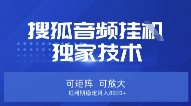 【搜狐音频挂G】独家技术，可矩阵可放大，红利期稳定月入8k【揭秘】-立刻分享网创平台