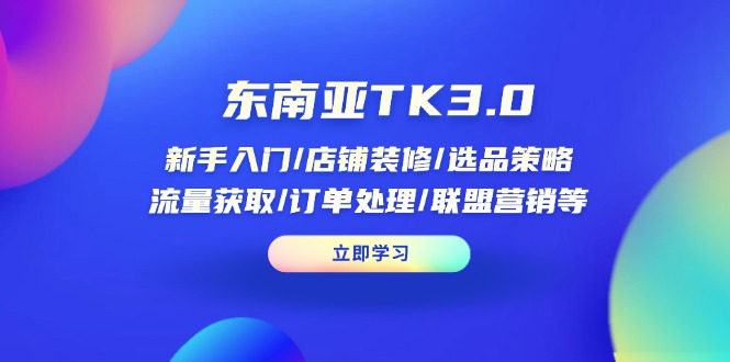 东南亚TK3.0：新手入门/店铺装修/选品策略/流量获取/订单处理/联盟营销等-立刻分享网创平台