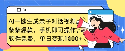 AI一键生成亲子对话视频，条条爆款，一部手机即可操作，单日变现数张-立刻分享网创平台