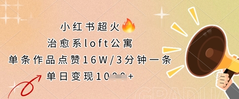 小红书超火的治愈系loft公寓，单条作品点赞16W，3分钟一条，单日变现数张-立刻分享网创平台