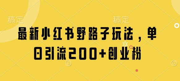 最新小红书野路子玩法，单日引流200+创业粉-立刻分享网创平台