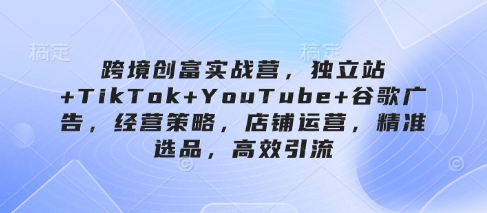 跨境创富实战营，独立站+TikTok+YouTube+谷歌广告，经营策略，店铺运营，精准选品，高效引流-立刻分享网创平台