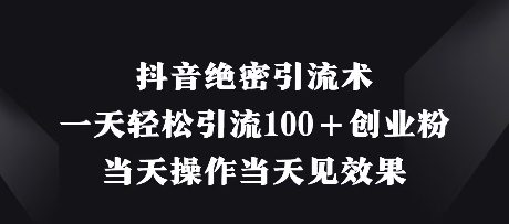 抖音绝密引流术，一天轻松引流100+创业粉，当天操作当天见效果-立刻分享网创平台
