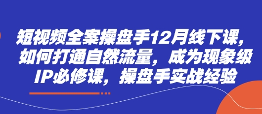 短视频全案操盘手12月线下课，如何打通自然流量，成为现象级IP必修课，操盘手实战经验-立刻分享网创平台