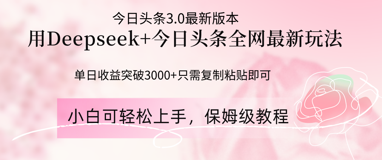 Deepseek结合今日头条全网最新玩法，单日收益突破3000+，只需要简单的…-立刻分享网创平台