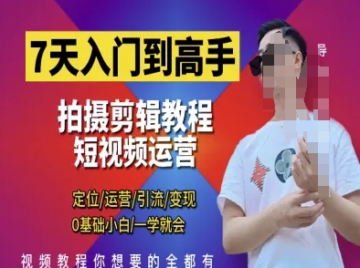 7天入门到高手，短视频剪辑运营高手课，定位 运营 引|流 变现，0基础小白一学就会-立刻分享网创平台