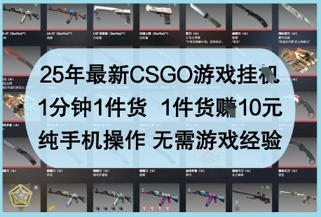 25年最新CSGO游戏挂G，1分钟1件货，1件货挣10元，纯手机操作，无需游戏经验【揭秘】-立刻分享网创平台