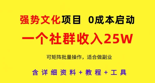 强势文化项目，一个社群收入25个W，0成本启动，可矩阵批量操作，原创详细实操教程-立刻分享网创平台